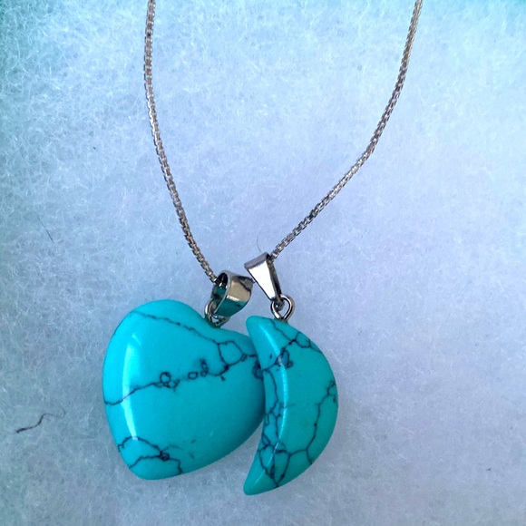 Turquoise heart and moon sterling silver 16” necklace - Picture 3 of 4